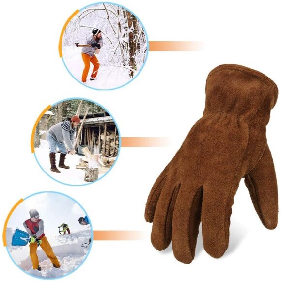 Brown Winter Thermal Leather Work Gloves with Thick Imitation Lambswool Lining - Picture 9 of 9